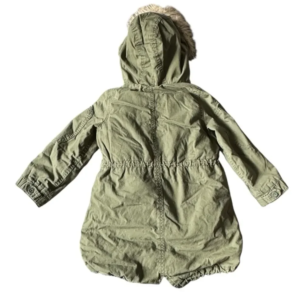 Gap Kids’ 3 in 1 Army Green Hooded Parka Jacket Faux Fur Liner Hood Trim Size 5